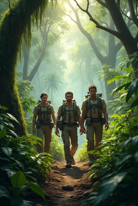 Scientists searching in the Indonesian jungle