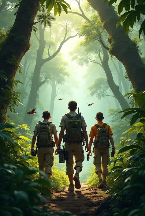 Scientists searching in the Indonesian jungle