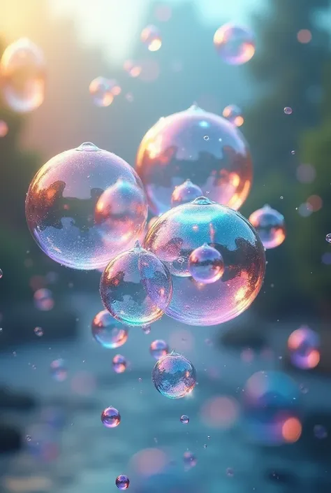 Create an image of several soap bubbles