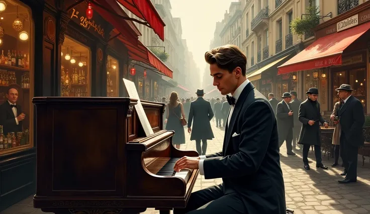 1934; (masterpiece, best quality) man playing Piano on the street(Paris)
