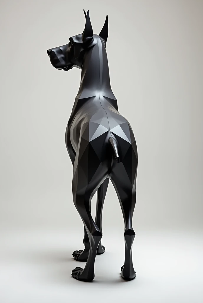 A figure made with triangles of a sculpture of a Great Dane. The idea is that it is a figure with flat triangular faces. (rear)
