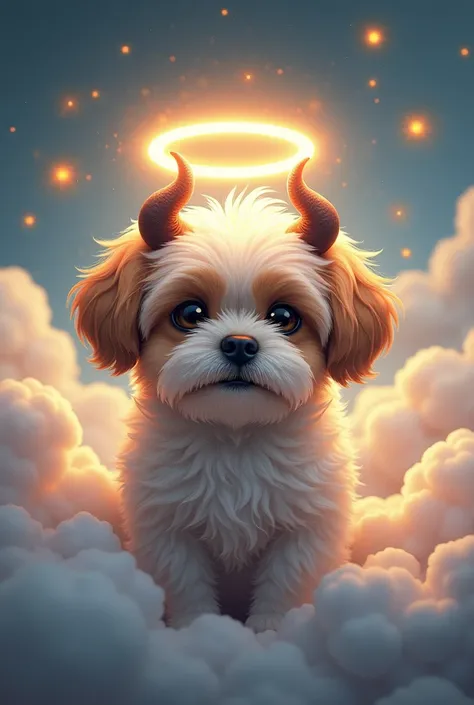 Shih tzu with halo and horns