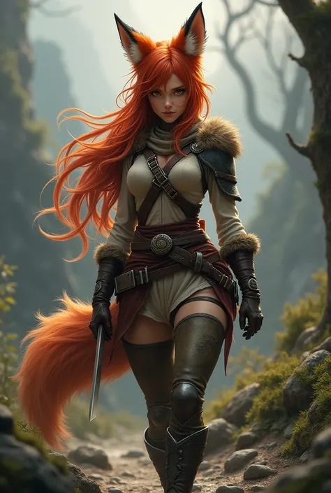 fox, Young woman, warrior, redhead, fox ears, Tail