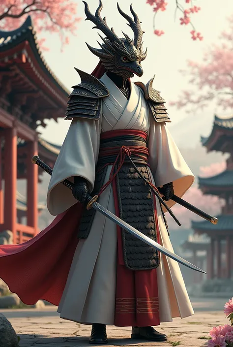 Kimono samurai with knight dragon helmet 