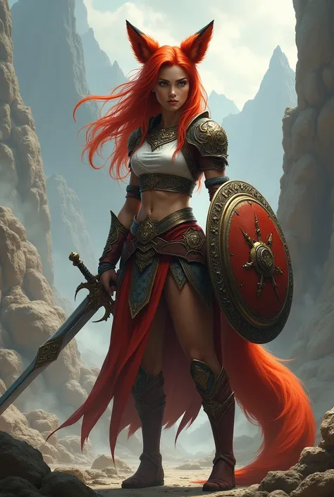 Fox girl beautiful warrior red ears fox tail helmet