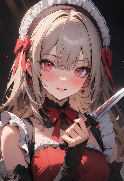 1girl, (Portrait of a beautiful maid girl), assassin maid, elegance, detailed beautiful face, (finely detailed beautiful eyes), (hold a survival knife:1.4), cowboy shot, 
((very detailed, ultra-high resolution, absurdres, highres, masterpiece, best quality...