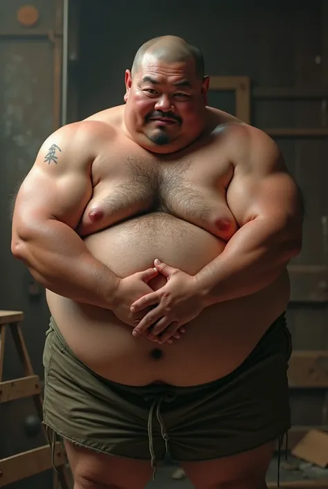 Photorealistic、Japanese、middle aged、Thick、Single eyelid、6 heads、Soft impression、50s、Metabolic、Short moustache、Short shaved head、square、whole body、Muscle Bear、Japan、same-sex love、indoor、Cock、erection、Full Body、fat、Giant、Masturbation、Thick legs、Thick arms、Th...