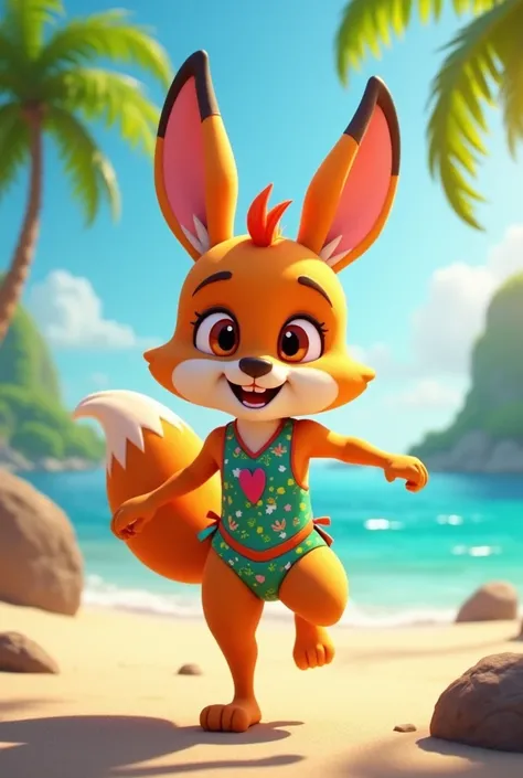 An animated  in a swimsuit