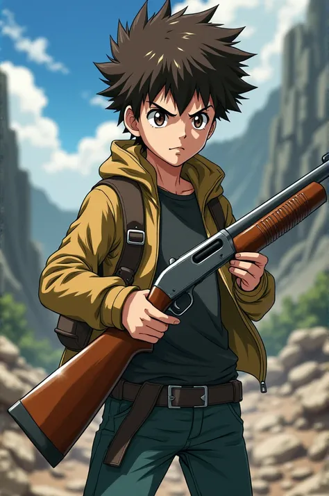 Gon Freecss(Hunter x Hunter) holding a shotgun in his hands 