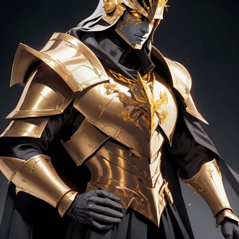 (Masterpiece:1.2), envision an intricate, 8k, highres, realistic, cinematic, dynamic, close up portrait of a faceless golden knight man clad in great armor with a grand helmet with bright white glowing eyes with a large body in a dark fantasy style against...