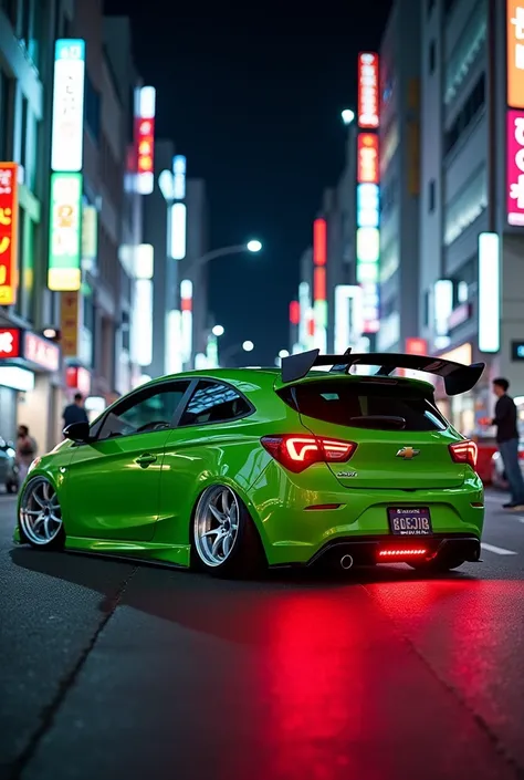 Chevrolet corsa 2012 lowered green color silver wheels lowered in tokio with a red led below