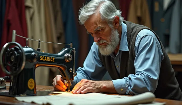 Poster depicting a Taylor man stitching clothes using machines 