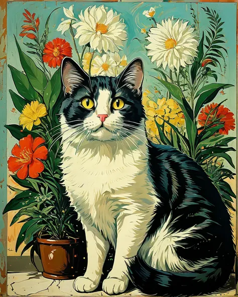 score_9, score_8_up, score_7_up, score_6_up, score_5_up, score_4_up,Heavy oil painting,,Three-haired cat,Algerian flora,