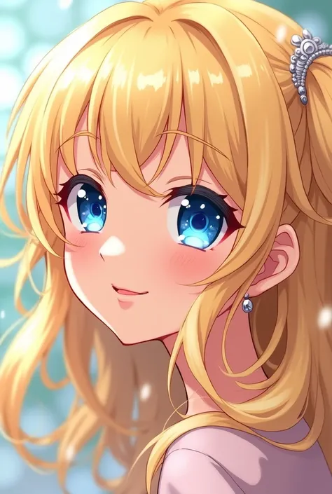 Create an anime girl with blonde hair and blue eyes who is 