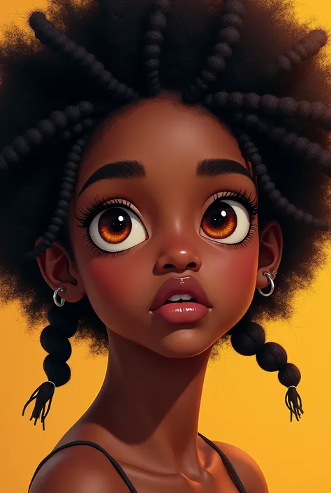 Create a black character with orange eyes and afro braids
