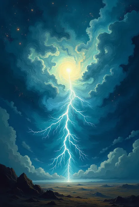 Empty Space galaxy anomaly of thunders and lightning everywhere more cloud thunder and stars, cyan, light blue, Van Gough, space, galaxy, ominous