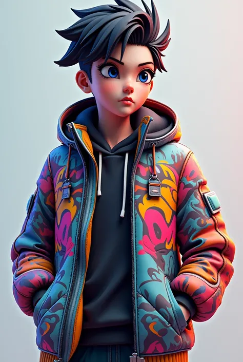 Wallpaper of a gamer avatar with a graffiti jacket and in 3D style