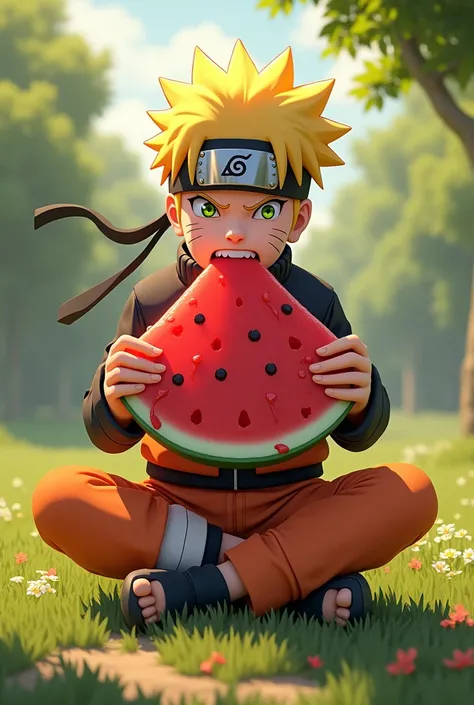 Naruto eating watermelon 
