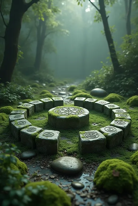 the clearing, on which an old stone circle stood. The moss-covered stones were arranged in a perfect circle and bore the same symbols, which they had already seen on the pillars in the hidden city