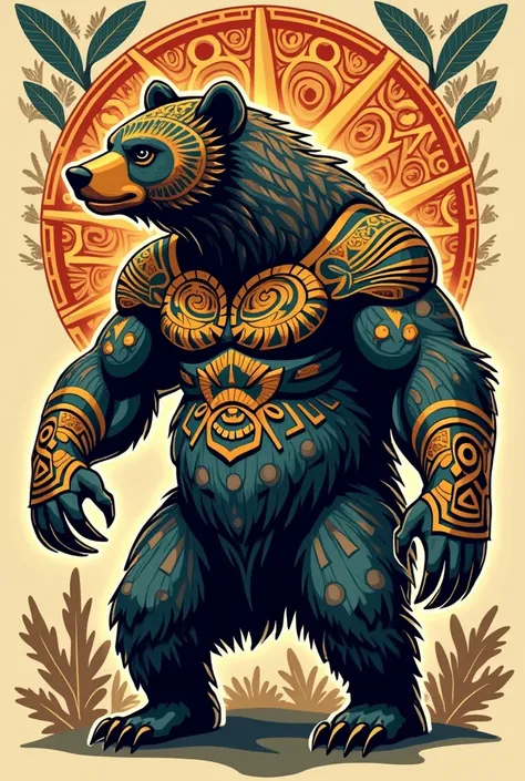 Believe me, the image of a bear but as if it were an Astec tattoo