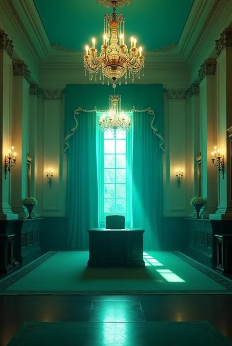 President&#39;s office and above the chandeliers green and blue environment the same but without the person 