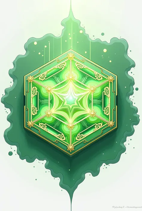 Enchanted hexagon spell magic with sign magic for game square green no people background white anime style
