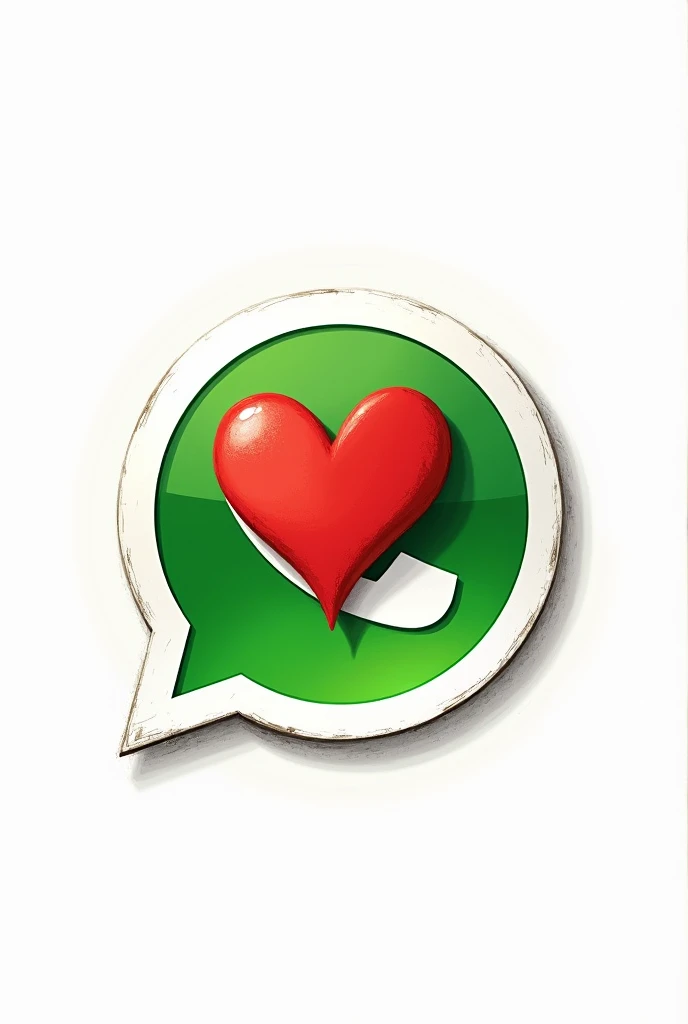 WhatsApp logo with a red heart in the middle, All this on a white background with drawing style 