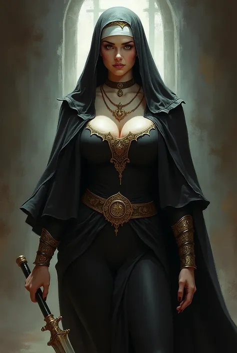 Flat factor of a sexy busty warrior nun