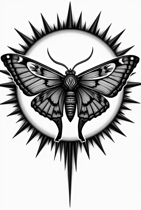 Logo design, highly detailed, black and white illustration of a atlas moth. The atlas moth is centrally positioned and appears to be intricately designed with a mix of geometric and organic patterns. The wings of the moth are spread open, showcasing elabor...