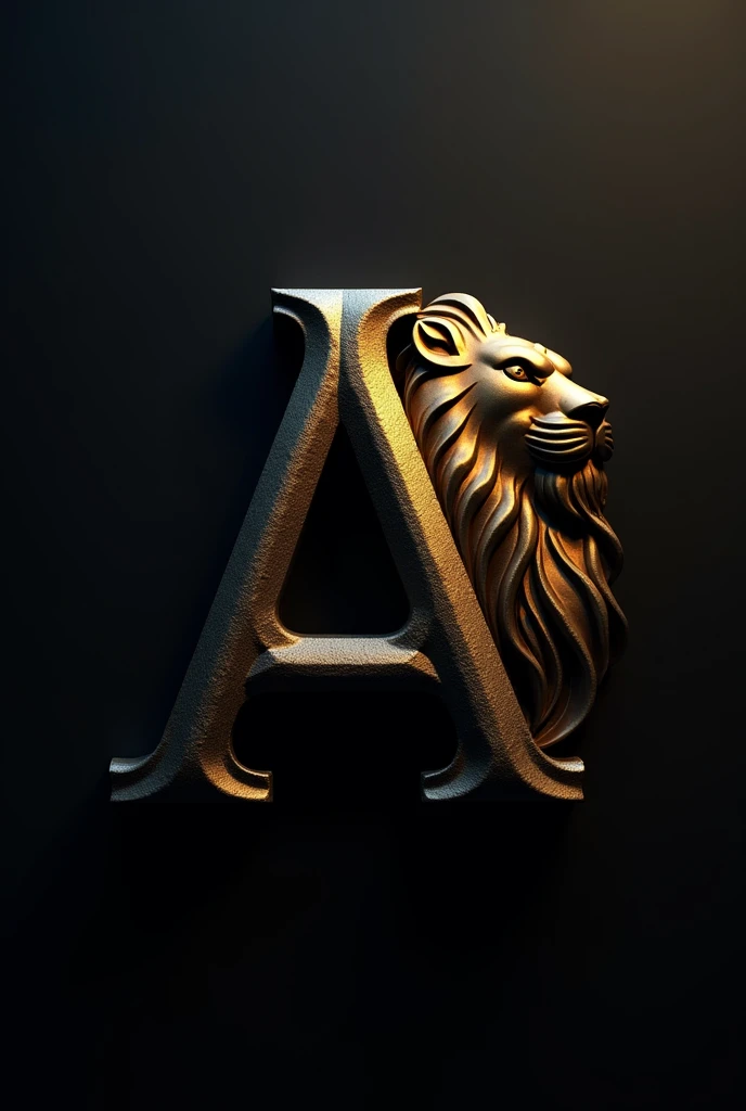 Logo with A and lion in 3d and black and gold colors