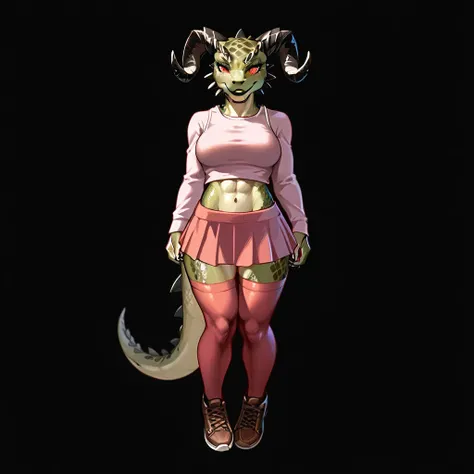 Solo, score_9,score_8_up,score_7_up, kemono style, Anthro Argonian female from skyrim, Anthro reptile girl, snout, red scaled skin, red eyes, black lips, black horns, black ram horns, athletic body, smiling, wearing brown laced tank top, pov, pov she is ho...