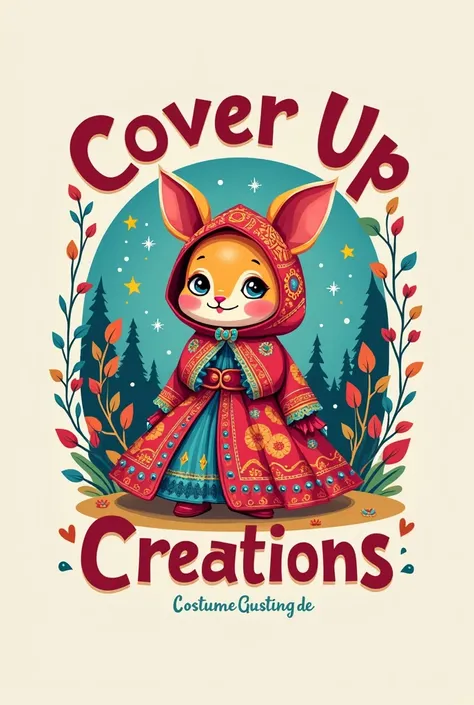 A costume based logo by the name "Cover Up Creations". Colorful , vibrant, cosy, aesthetic 