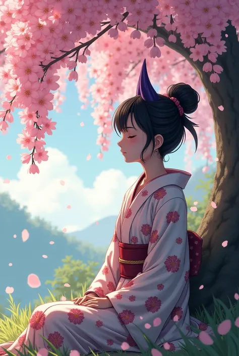 Nezuko under a sakura tree