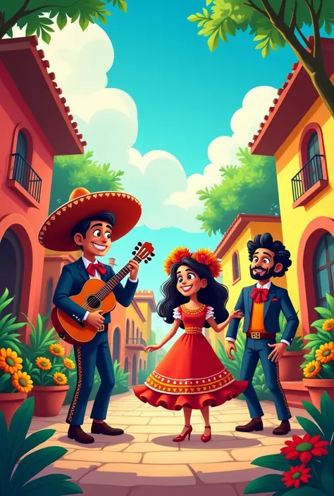 Make me a picture that represents Mexican culture in cartoon form 