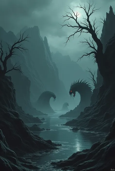 A dark cursed lake full of demons