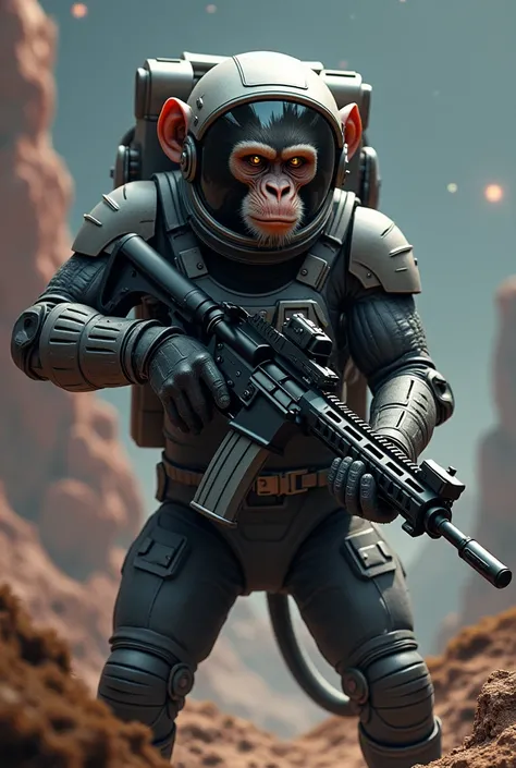 monkey in astronaut suit and ar15