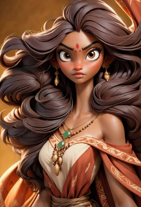 topless Portrait of A confident-looking indian woman with long flowing hair, hazel eyes, with flowing capes, perfect composition, hyperrealistic, super detailed, 8k, high quality, trending art, trending on artstation, sharp focus,  topless studio photo, in...