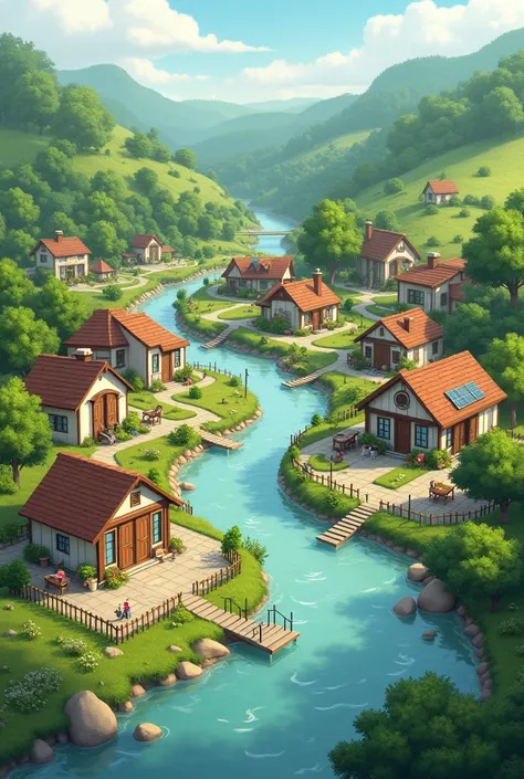 Small simple and modern community near a river 