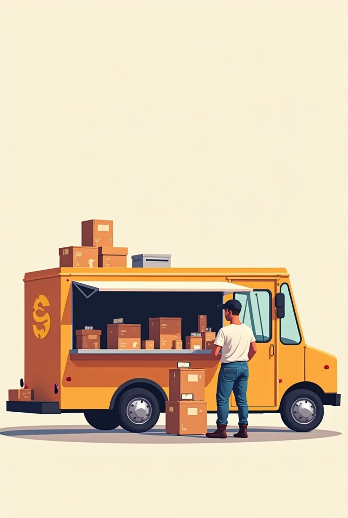 Generate a simple vector illustration, of a person unloading goods from a food truck