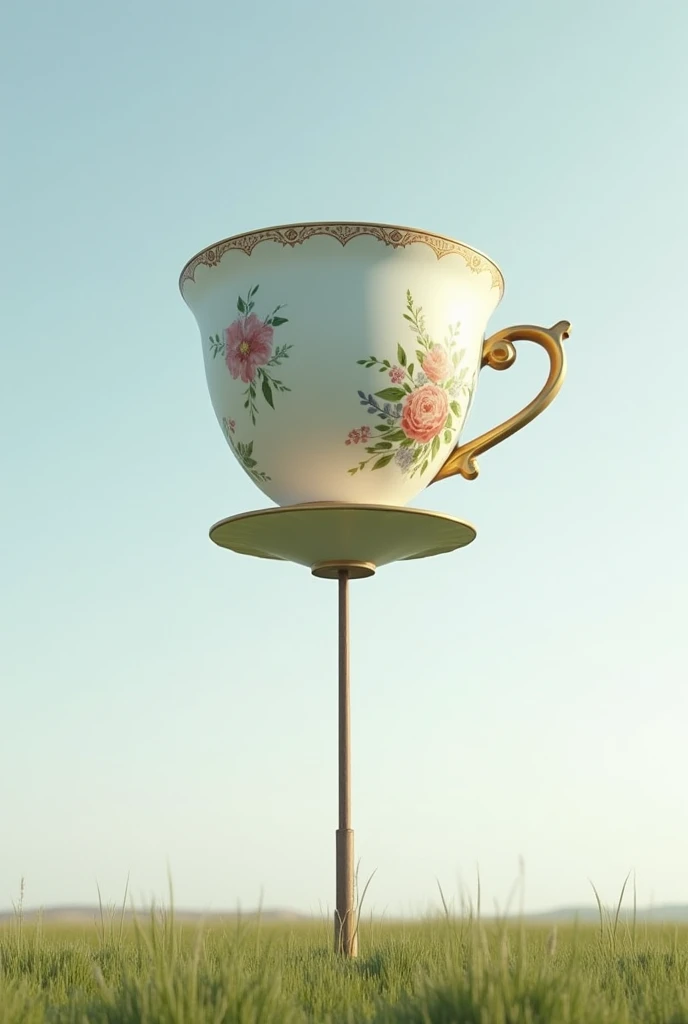 A large tea cup on the standing still pole
