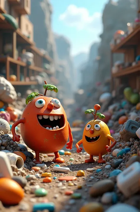 Create a Pixar-style image of a garbage dump inside