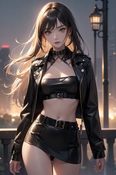 ((Highest quality)), ((masterpiece)), (detailed),Perfect Anatomy，Natural Light,In the city where buildings stand side by side,Night Scenery,A very cute, baby-faced, black-haired woman,((Highest quality, 8k, masterpiece: 1.3, )),A woman with very small brea...