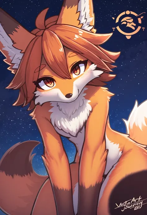 red fox, night, highres, unparalleled masterpiece, perfect artwork, absurdres, rzminjourney, vector-art, masterpiece)(kemono, furry anthro)logo mark, round,