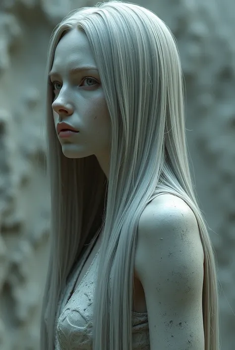 Sexy girl with long straight hair turned into stone