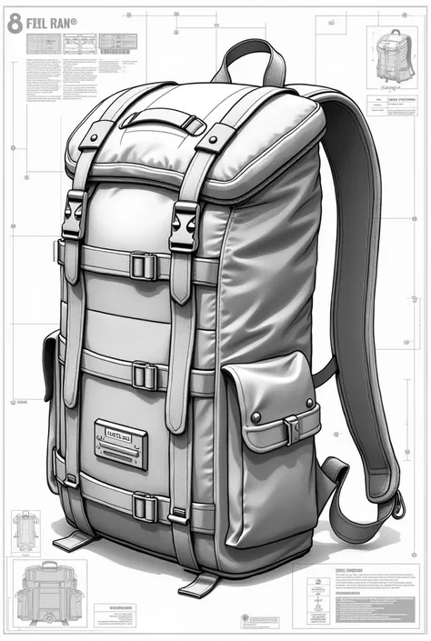 Military backpack plans in black and white
