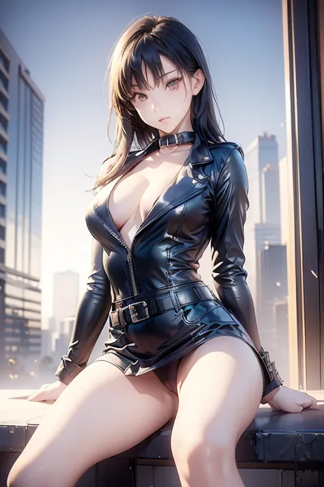 ((Highest quality)), ((masterpiece)), (detailed),Perfect Anatomy，Natural Light,In the city where buildings stand side by side,Night Scenery,A very cute, baby-faced, black-haired woman,((Highest quality, 8k, masterpiece: 1.3, )),A woman with very small brea...