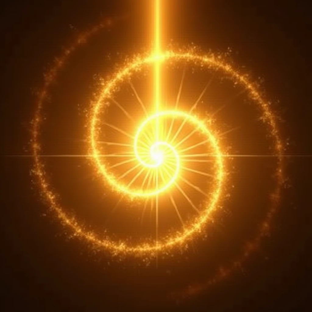 ultra realistic image of a golden light source symbolizing God, many rays of light coming out of a fibonacci spiral