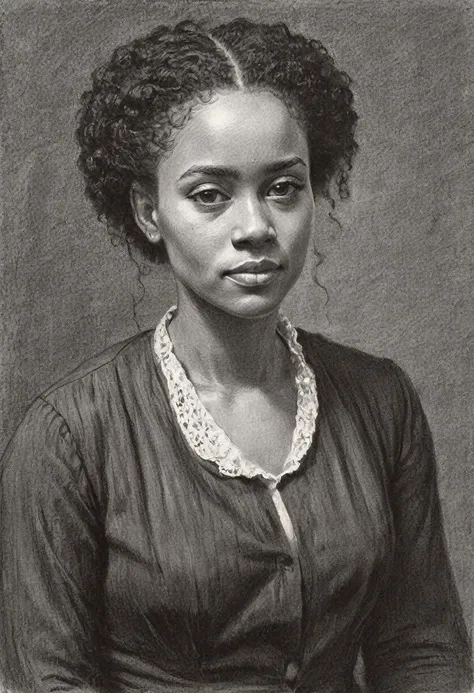 sketching，character sketch，rough sketch, Black and white pencil painting,Sharpen, intaglio, Best quality, Ultra-detailed, Super detailed skin, Natural hair, (1 Irish American woman), (Solo), 19th century, Louisiana 