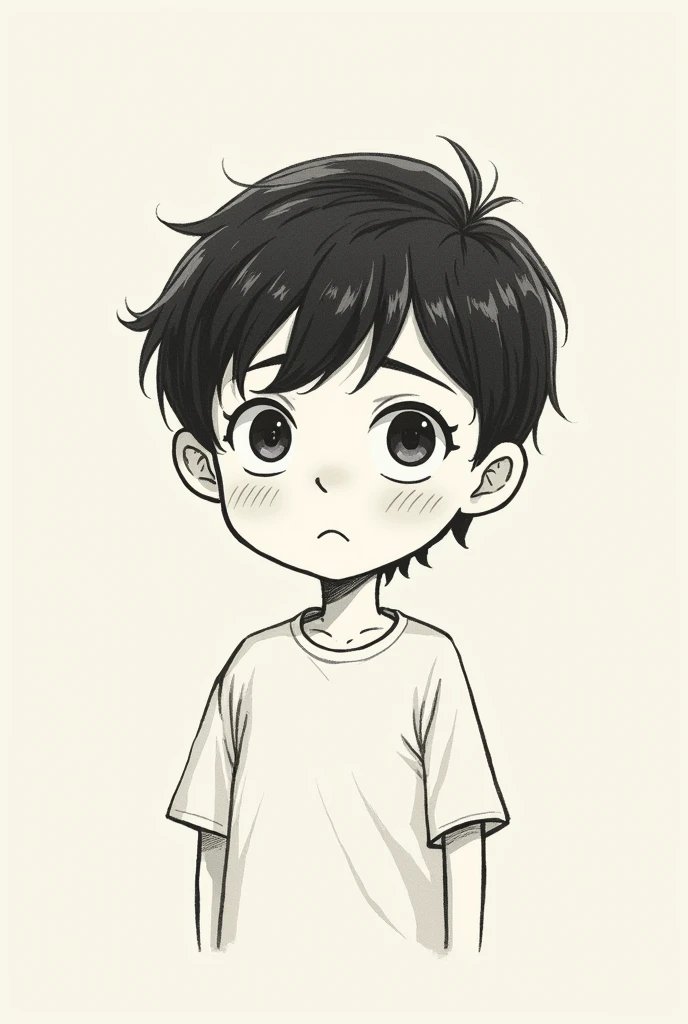 A boy in a serious simple drawing style