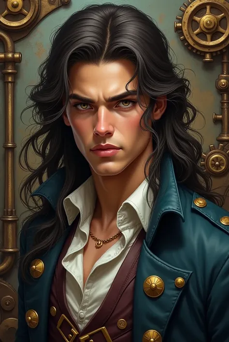 Steampunk style DND beautiful pirate young man
With long hair